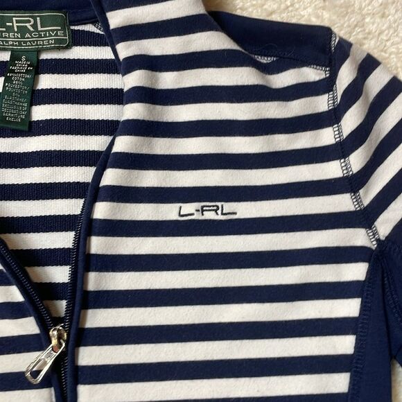 Lauren Ralph Lauren Active Navy/White Striped Full-Zip Jacket Sz S - Picture 3 of 6